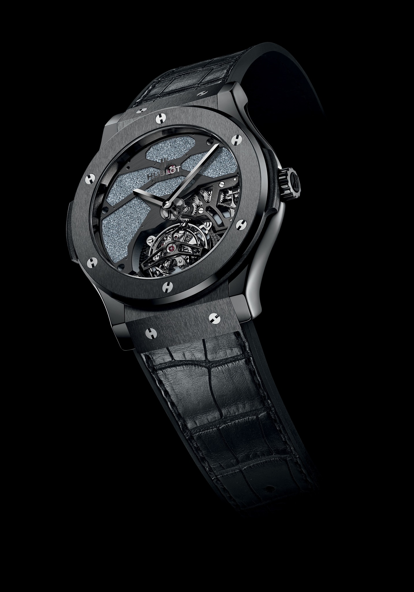 Replica Hublot 2014 New Classic Fusion Skeleton Tourbillon Firmament Black Ceramic 502.CX.0002.LR Replica Watch